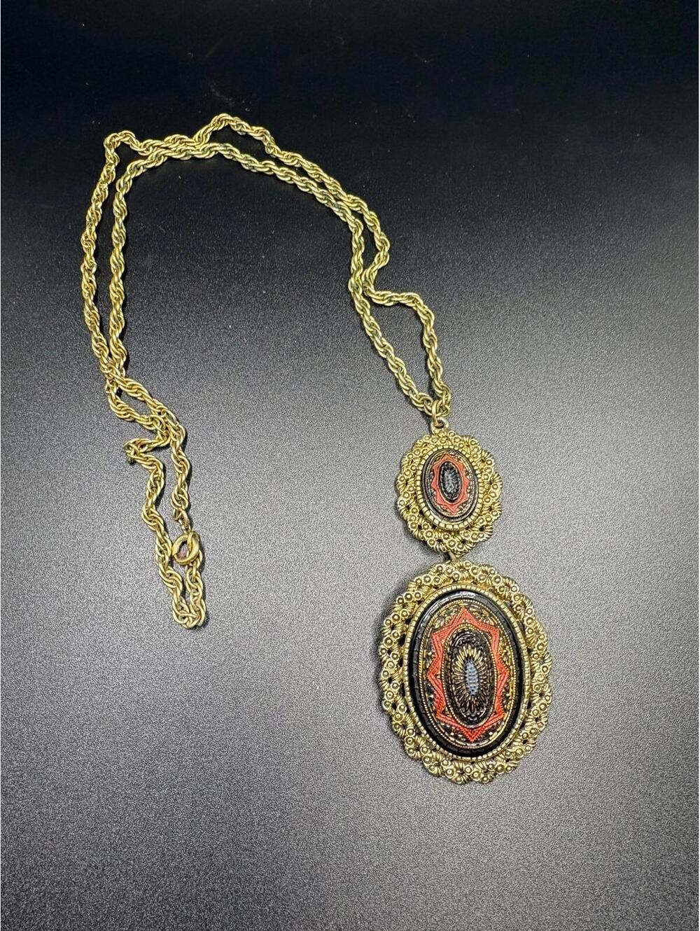 Vintage Sarah Coventry Antiqued Gold Tone Brooch Necklace